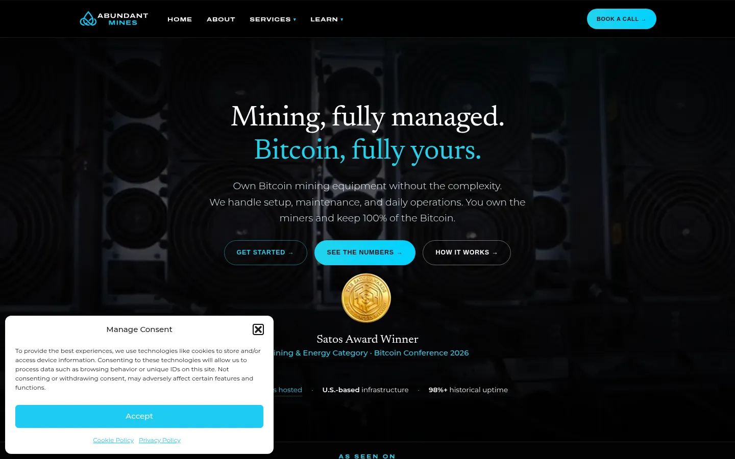 Screenshot: Abundant Mines homepage