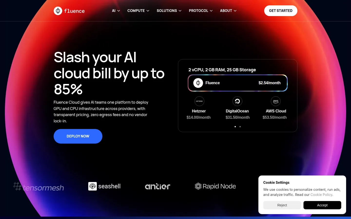 Screenshot: Fluence homepage
