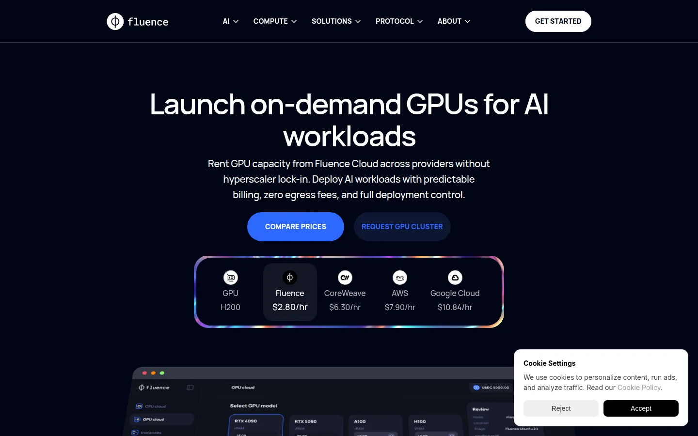 Screenshot: Fluence pricing page