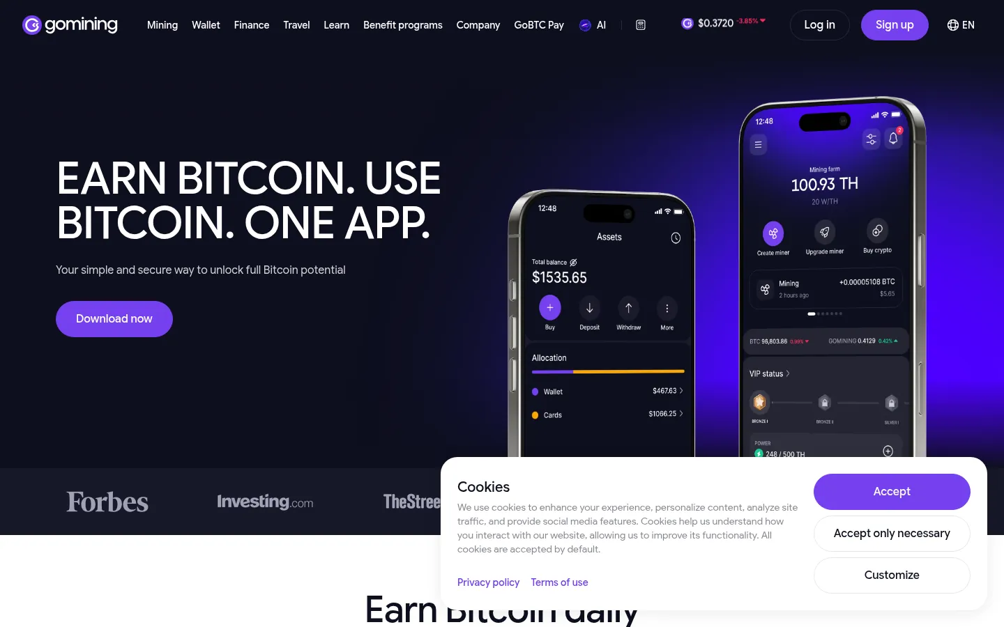 Screenshot: GoMining homepage