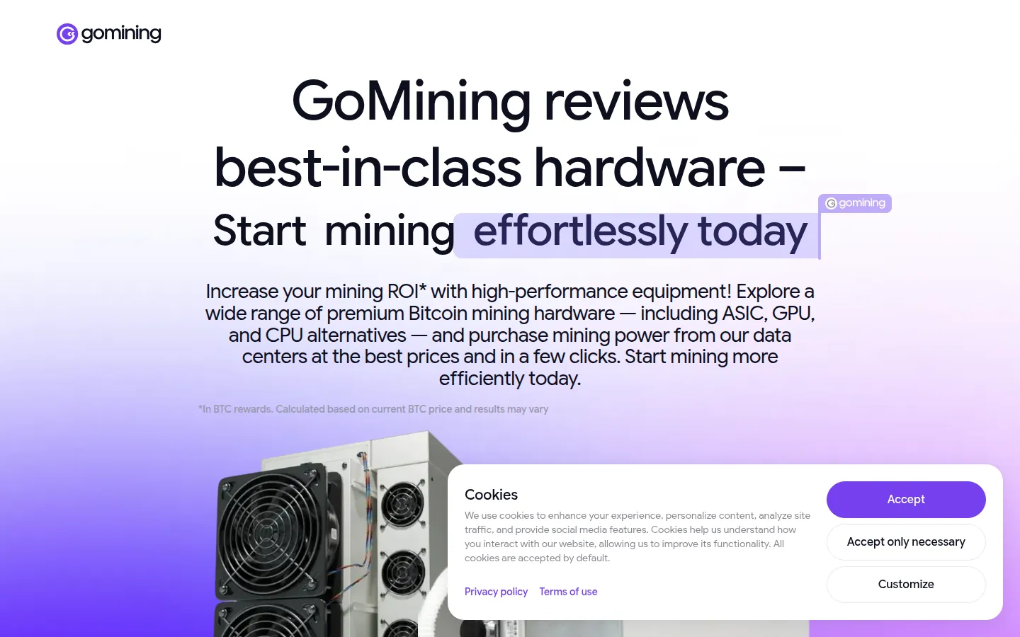 Screenshot: GoMining pricing page