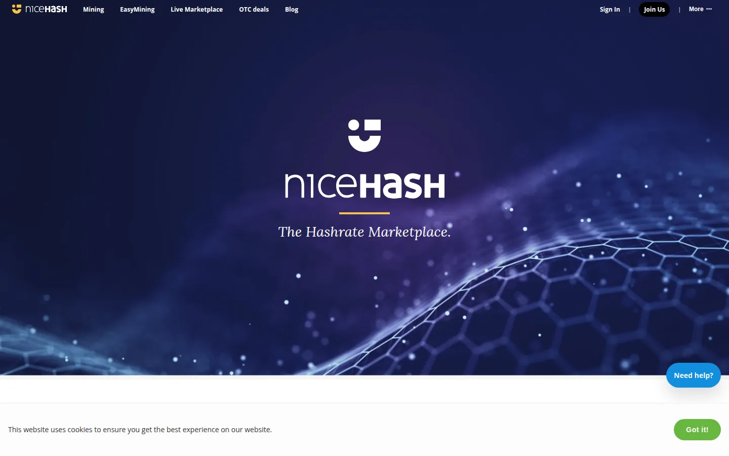 Screenshot: NiceHash homepage