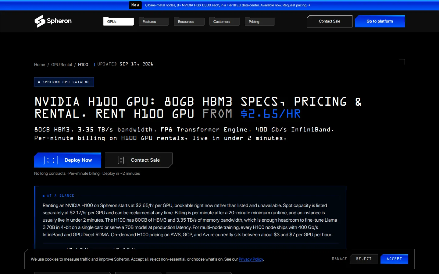 Screenshot: Spheron Network pricing page